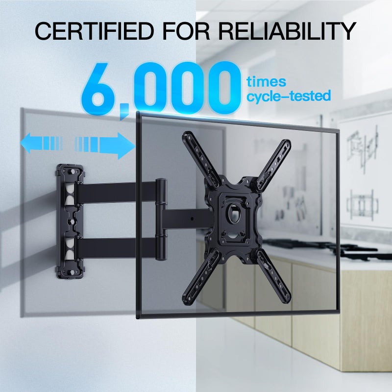 PERLESMITH Full Motion TV Wall Mount for Most 26-60 inch Flat Curved OLED 4K TVs up to 77lbs, Wall Mount TV Bracket with Swivel & Extension Arm, Tilt, Leveling, Max VESA 400x400mm, PSMFK12 - Image 3